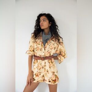 Free People Women's Tan and Red Playsuit-romper